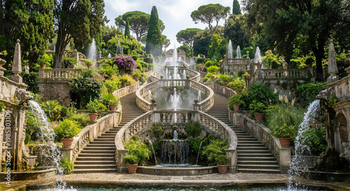 Tivoli, Italy - aerial view of Vill d'Este and the town of Tivoli