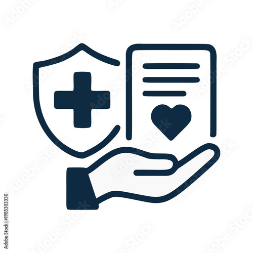 Outline Handdrawn Health Insurance Document with Shield and Hand Illustration
