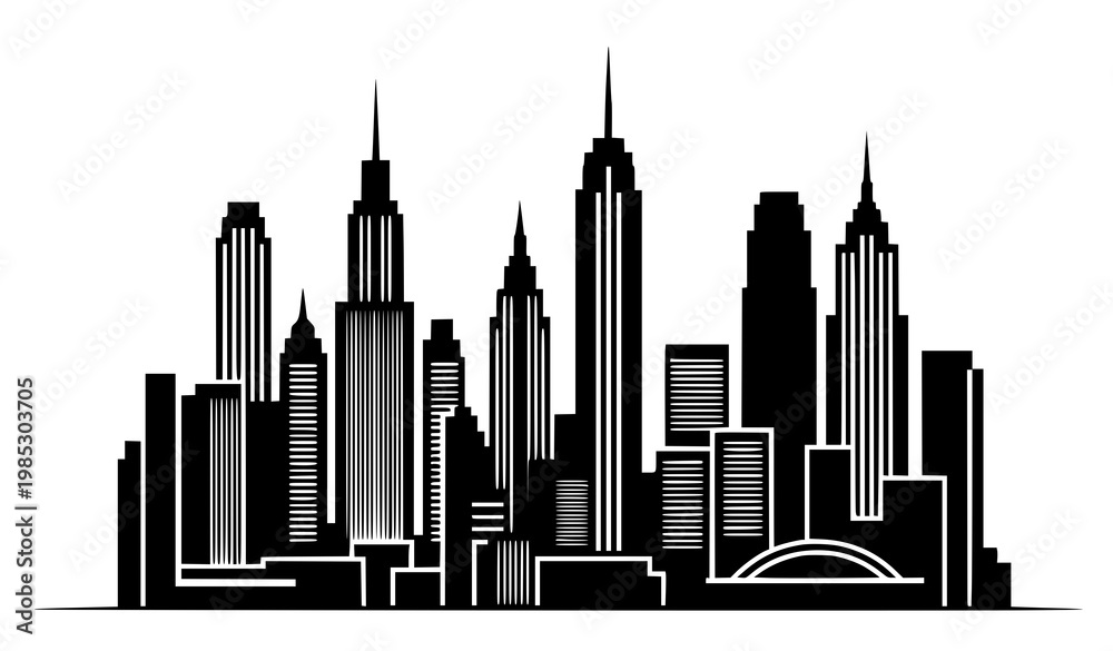 Obraz premium Stylized New York landmarks silhouette vector abstract city skyline isolated on white background