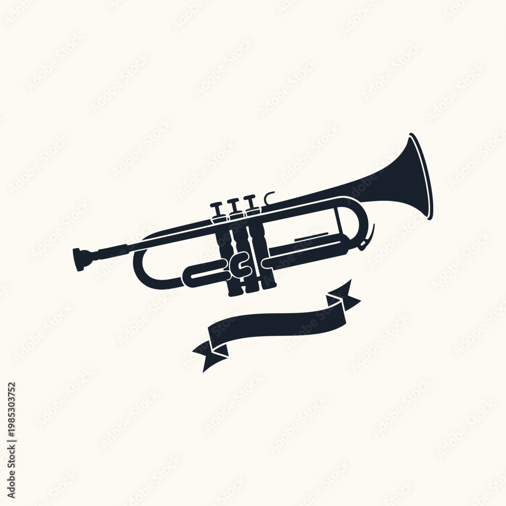 Naklejka premium Silhouette of a Trumpet with a Banner