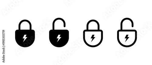 Lock unlock lightning icon. Security power symbol. Energy safety sign