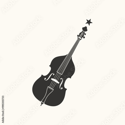 Black Double Bass Silhouette with a Star