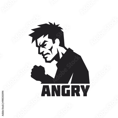 Angry man avatar silhouette furious boy face expression character icon