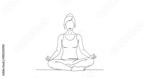 Yoga, meditation, woman in lotus position, minimalist line art, vector illustration