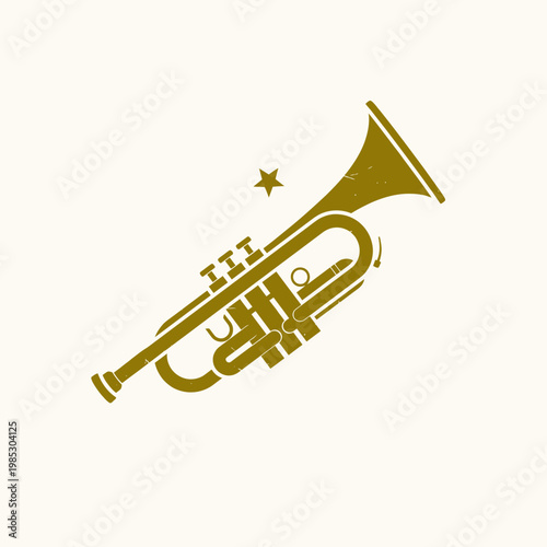 Vintage Style Trumpet Musical Instrument Illustration on a Light Background with a Small Star Accent