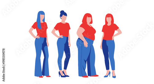 Four women in red shirts posing.