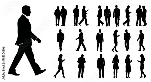 Silhouettes of business people walking together.