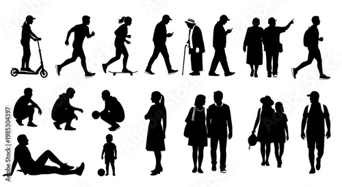 Silhouettes of people in various poses.
