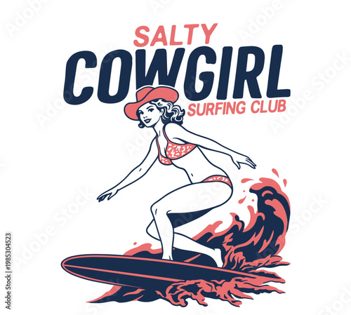 Принти на полотні A western salty cowgirl surfing club svg