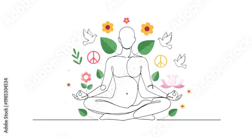 Yoga, meditation, peace, and harmony icons, minimalist line art vector set