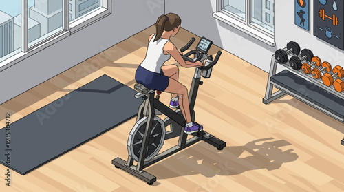 woman exercising on a stationary bike in a gym
