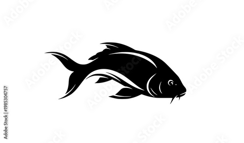 Abstract carp fish silhouette modern curved aquatic vector isolated on white background