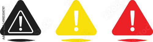 Warning sign icon set vector illustration with exclamation marks in red yellow and black triangle symbols for alert danger and safety design