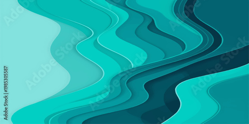 Abstract Blue Wave Pattern Background with Smooth Curved Water Lines and Geometric Vector Texture Design Wallpaper