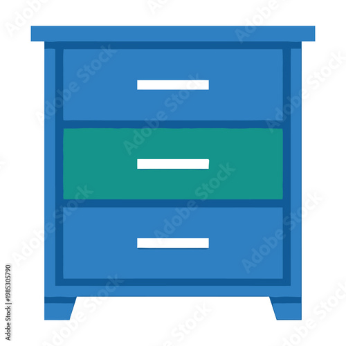 Blue Wooden Bedside Table with Three Drawers Isolated on a Plain White Background for Interior
