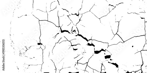 Cracked texture overlay for grunge effect on white background. Abstract grunge background with bold fractured lines.