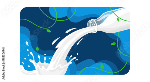 Fresh Milk Pouring into Bowl, Splash and Bubbles, Organic Dairy Drink