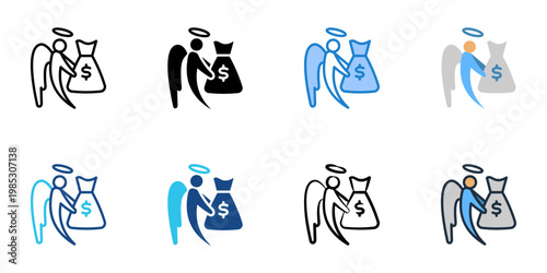 Angel investor icons set multiple style collection. Editable stroke 
