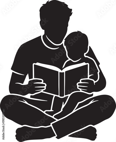 vector illustration of a parent reading a book to a child sitting in their lap
