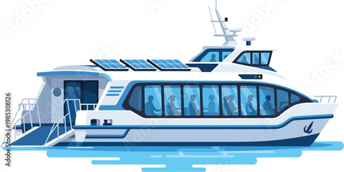 Modern Solar Powered Electric Passenger Ferry and Water Taxi Illustration Isolated on White