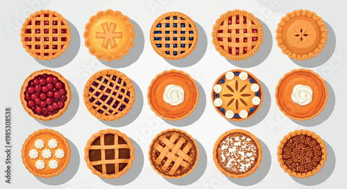 Assorted Fruit Pie Top View Collection Sweet Dessert Set