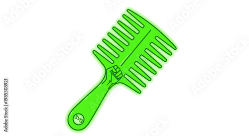 Green Afro Comb with Fist Symbol, Black Power Icon, Hair Care Tool