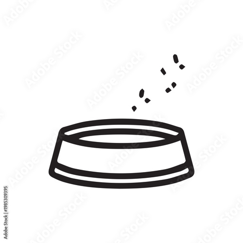 Minimalist Pet Food Bowl Line Art Icon Design Showing Scattered Kibble Bits