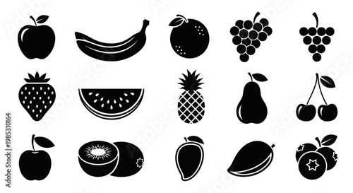 Assorted Fresh Fruit Icons Set - Healthy Food Vector Graphics