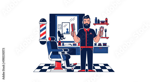 Barber with Beard, Clippers, and Comb in Vintage Barber Shop