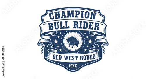 Champion Bull Rider Old West Rodeo Vintage Emblem Design