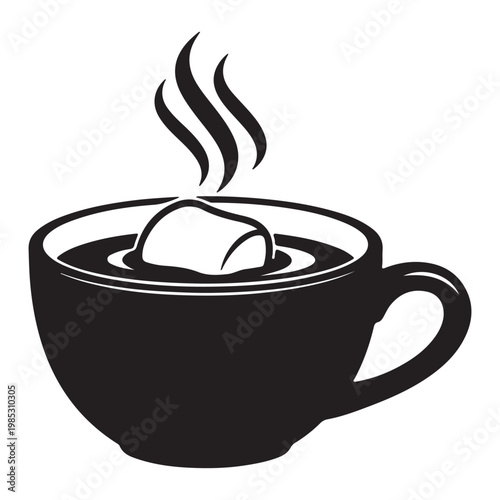 Marshmallow melting in a cup of hot chocolate with beverage