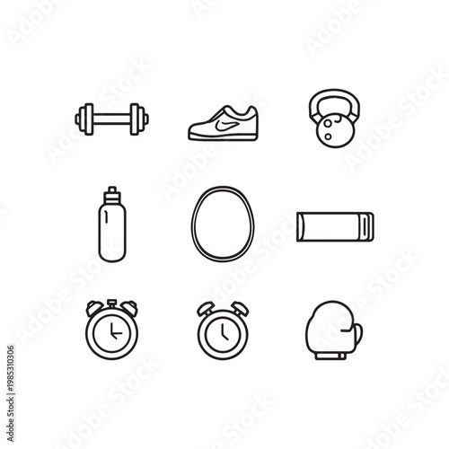 Essential Fitness and Gym Equipment Icons for Active Lifestyles and Workout Routines
