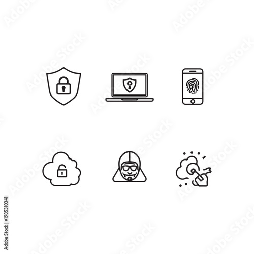Modern cybersecurity concepts digital protection and hacking threats icons