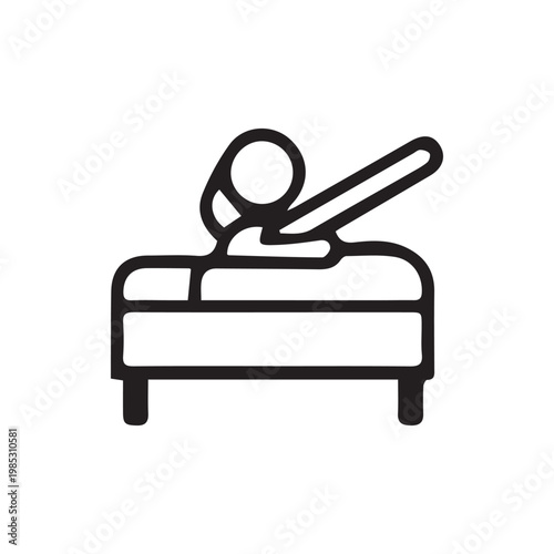 A simple line art illustration of a person peacefully sleeping in a comfortable bed