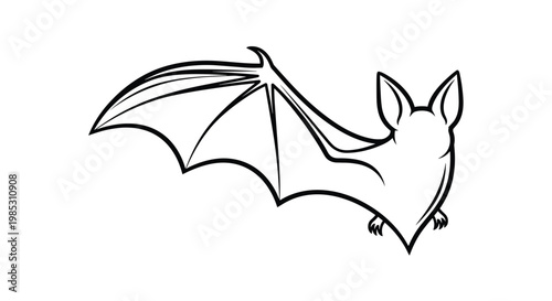 Simple outline drawing of a flying bat with spread wings which is commonly used for Halloween themes and nocturnal animal illustrations.