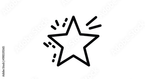 Simple hand-drawn black star icon with sparkling lines representing success, favorites, or quality ratings on a white background.