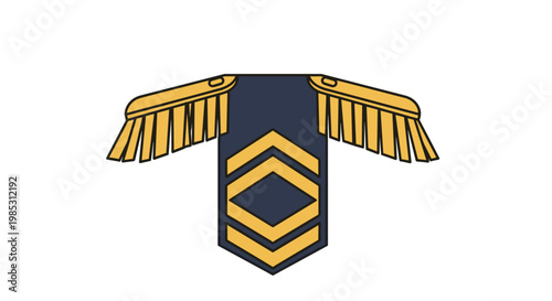 Detailed illustration of a military uniform epaulette with golden fringes and rank insignia on a dark blue base.