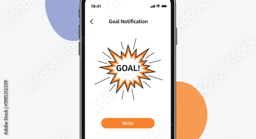 Smartphone screen showing a goal notification with a comic style blast effect for sports fans and mobile apps.