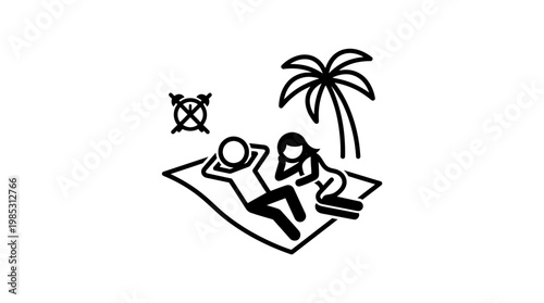 Couple Relaxing on a Beach Blanket Under Palm Tree