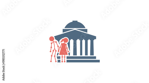 Couple with Children Near a Courthouse