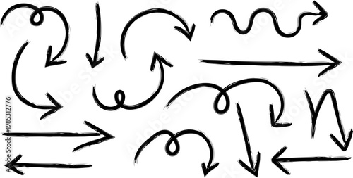 Bild auf Leinwand Set of hand drawn arrows, vector illustration, sketch style, doodle design eleme