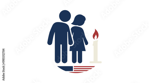 Symbolic Memorial Icon with Candle People and American Flag