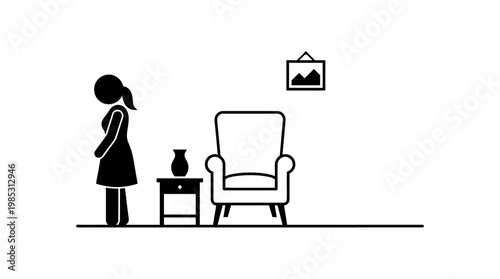 Woman Contemplating in a Room with Furniture