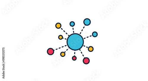 Colorful network diagram showing a central node connected to multiple surrounding points representing connectivity and data flow.