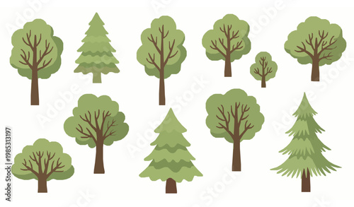 Creative tree collection vector hand drawn deciduous coniferous icons for map and park design