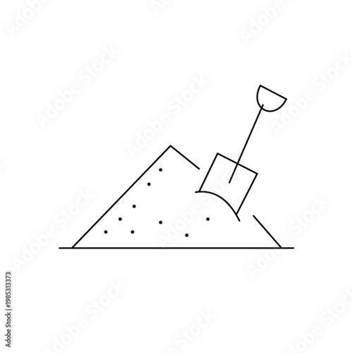 Pile of construction sand with a shovel icon representing building materials and manual labor.Editable stroke, Vector illustration, Line art Icon, Symbols.