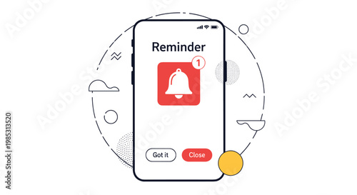 Smartphone displaying a notification reminder with a bell icon and a counter for managing appointments and daily tasks.
