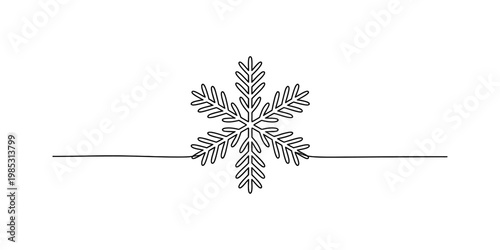 A minimalist single line drawing of a delicate snowflake centered on a thin horizontal dividing line Vector, illustration