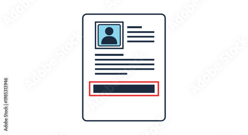 Digital user profile interface showing a photo placeholder and information lines inside a clean rectangular layout.