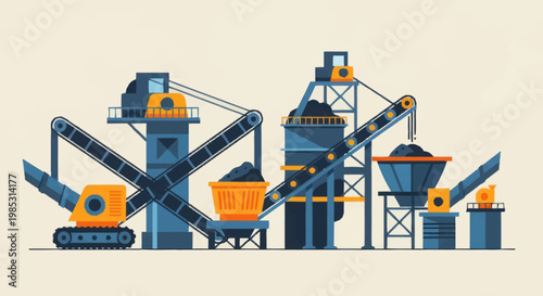 Industrial Coal Processing Plant with Machinery and Conveyor Belts.